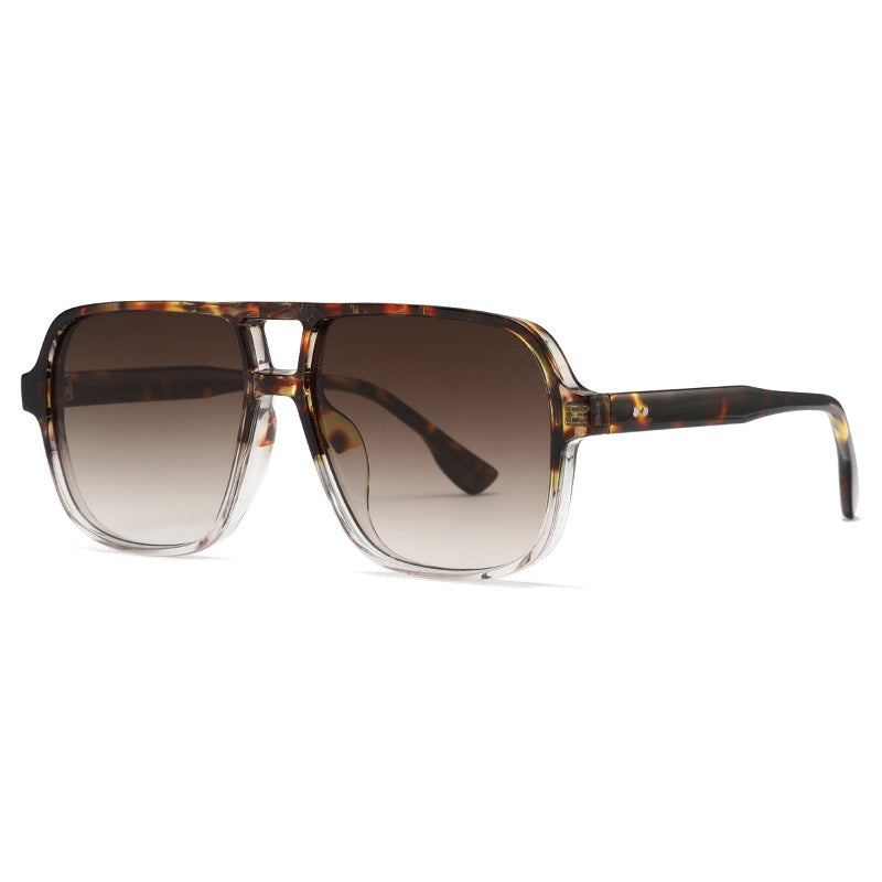 Square Double Bridge Aviator Sunglasses - Tea