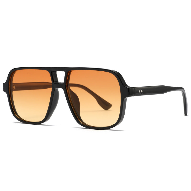 Square Double Bridge Aviator Sunglasses - Yellow