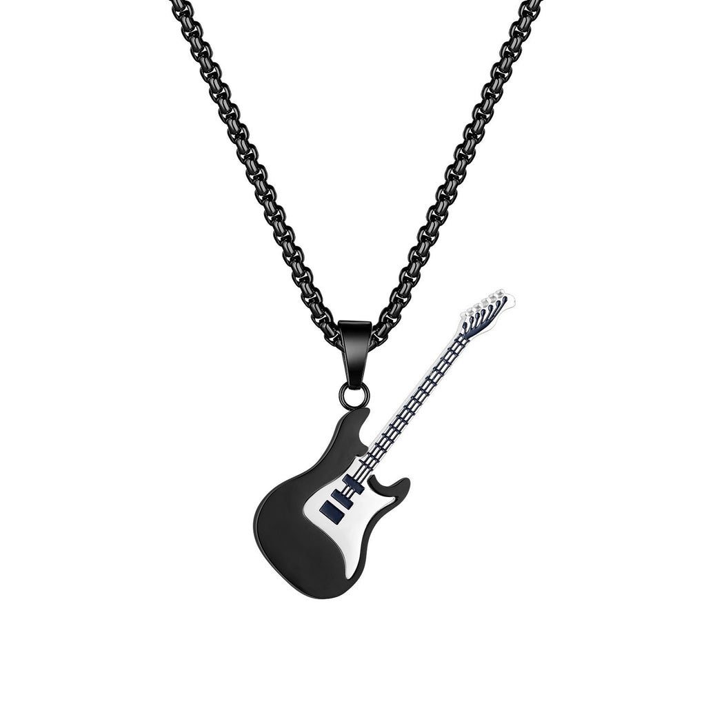 Electric Guitar Pendant Chain Necklace - Black