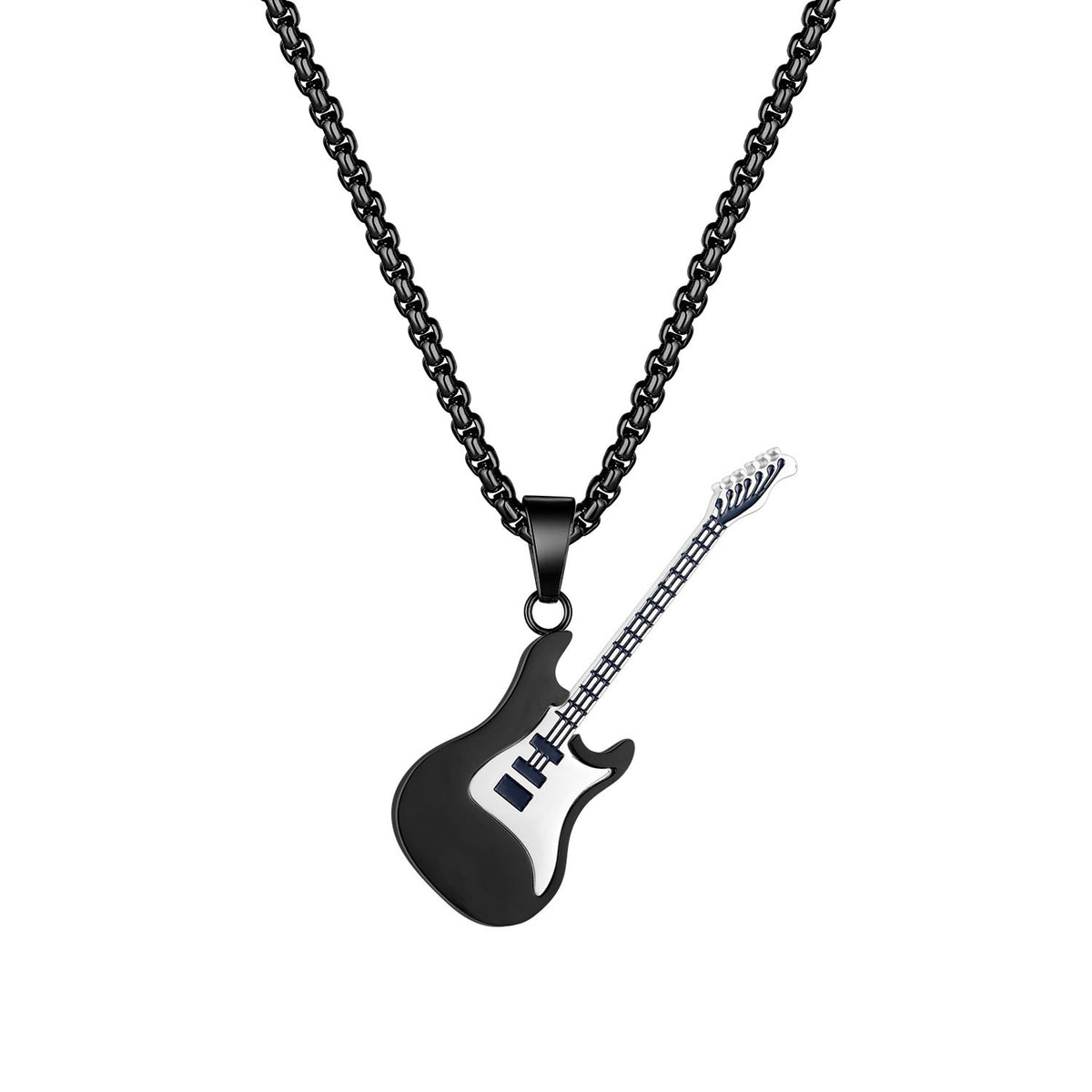 Electric Guitar Pendant Chain Necklace - Black
