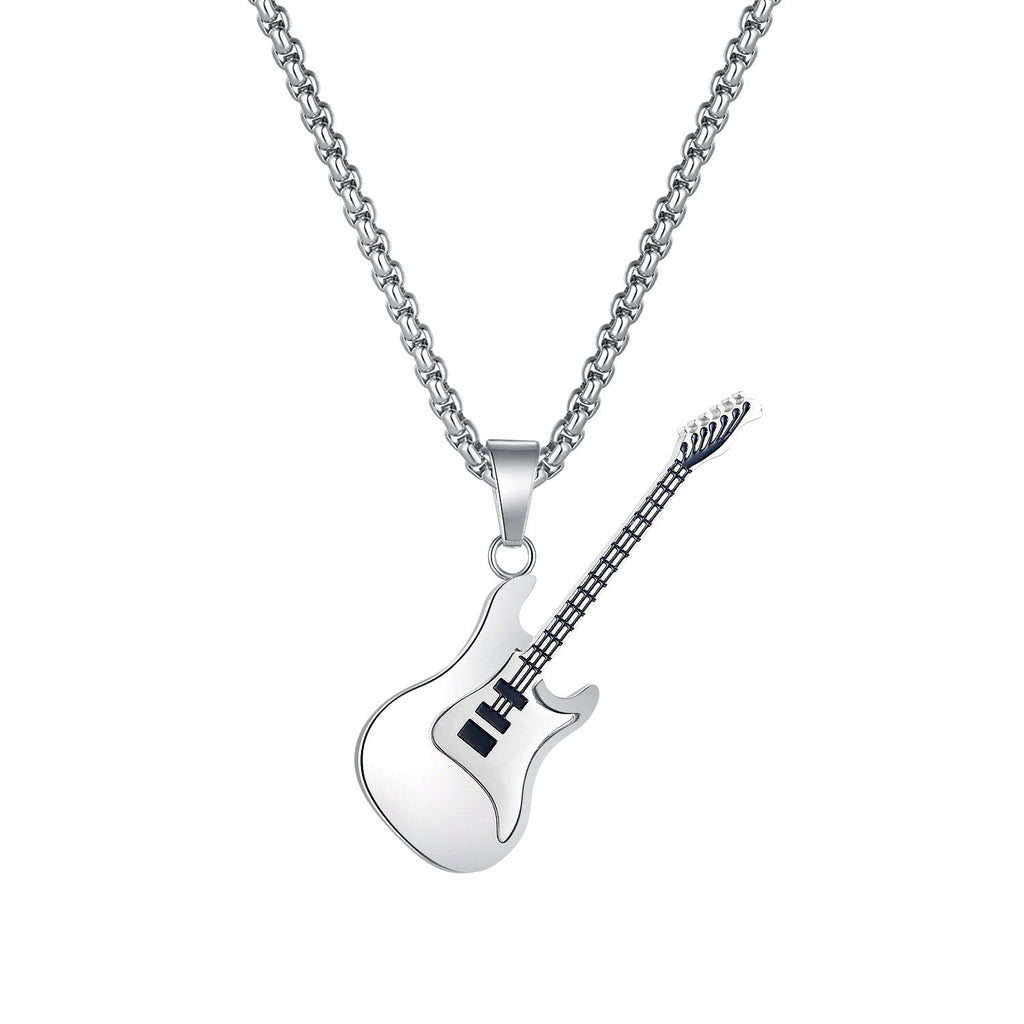 Electric Guitar Pendant Chain Necklace - Steel