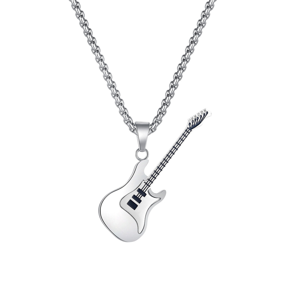Electric Guitar Pendant Chain Necklace - Steel