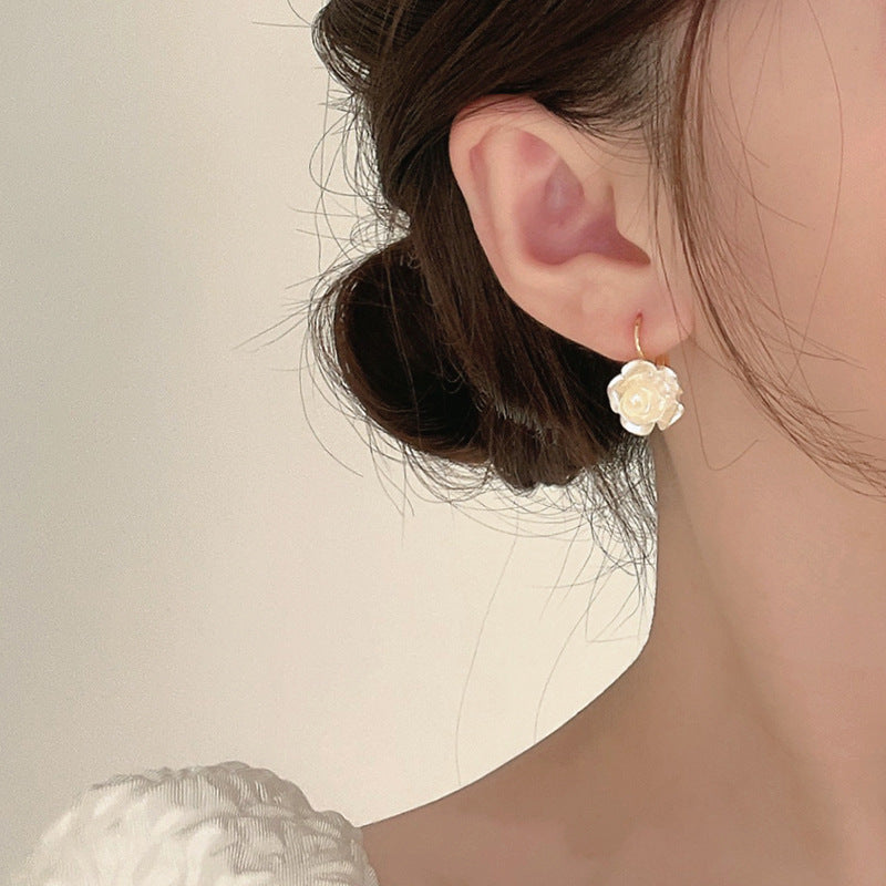 Camellia Flower Pearl Drop Earrings - Style_2