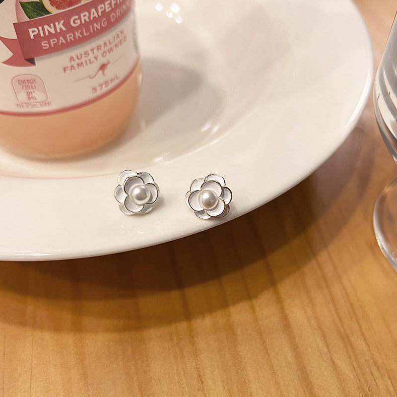 Camellia Flower Pearl Drop Earrings - Style_5