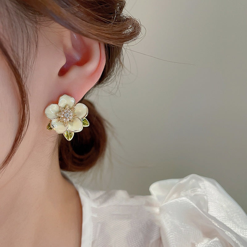 Camellia Flower Pearl Drop Earrings - Style_7