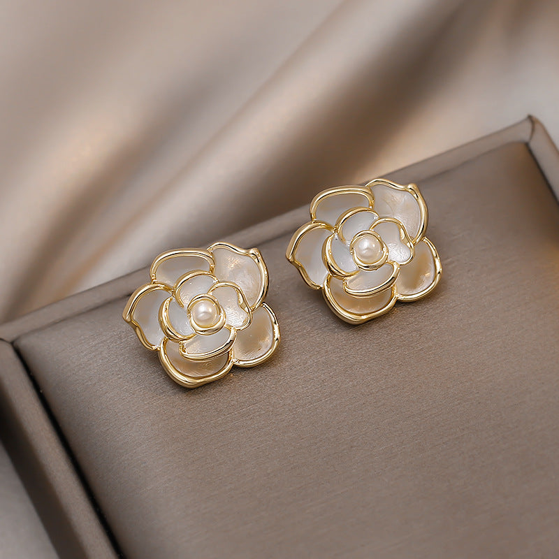 Camellia Flower Pearl Drop Earrings - Style_8