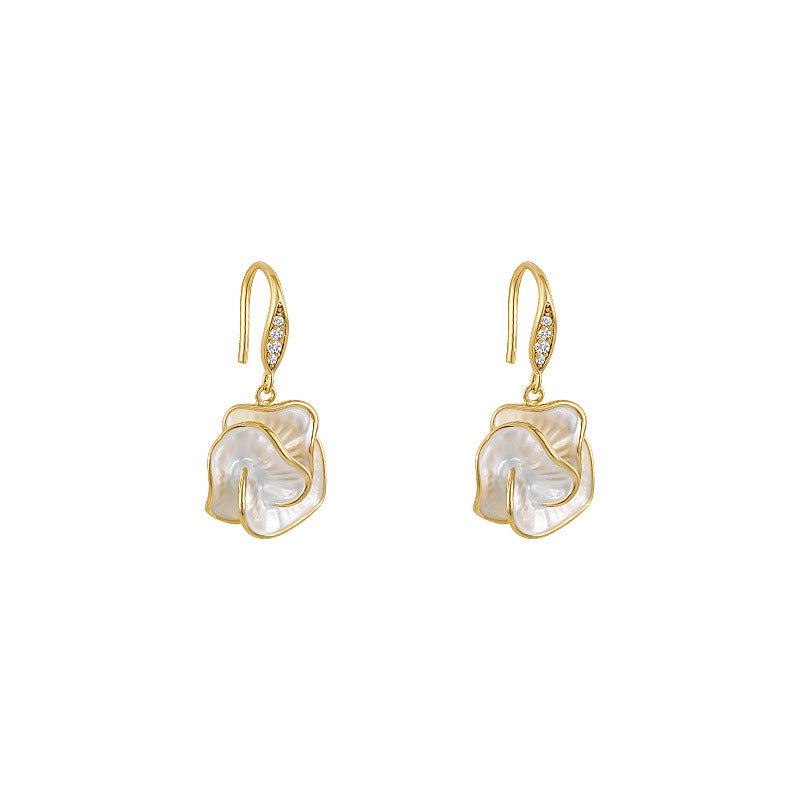 Camellia Flower Pearl Drop Earrings