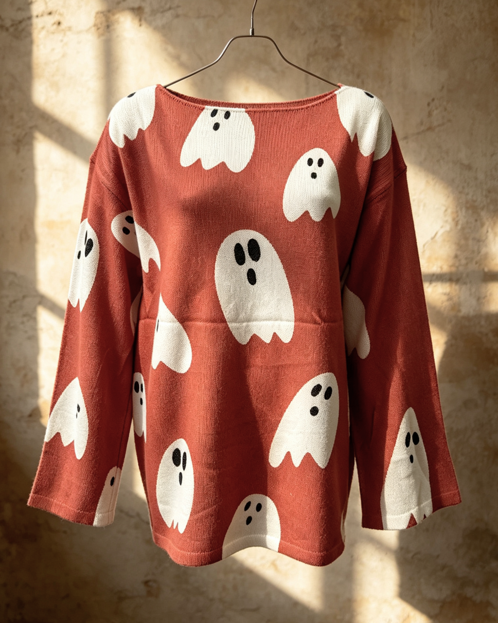 Halloween Novelty Print Slouchy Knit Sweater - Ghost
