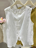 Sleeveless Button Front Tank Top With Split Hem - white