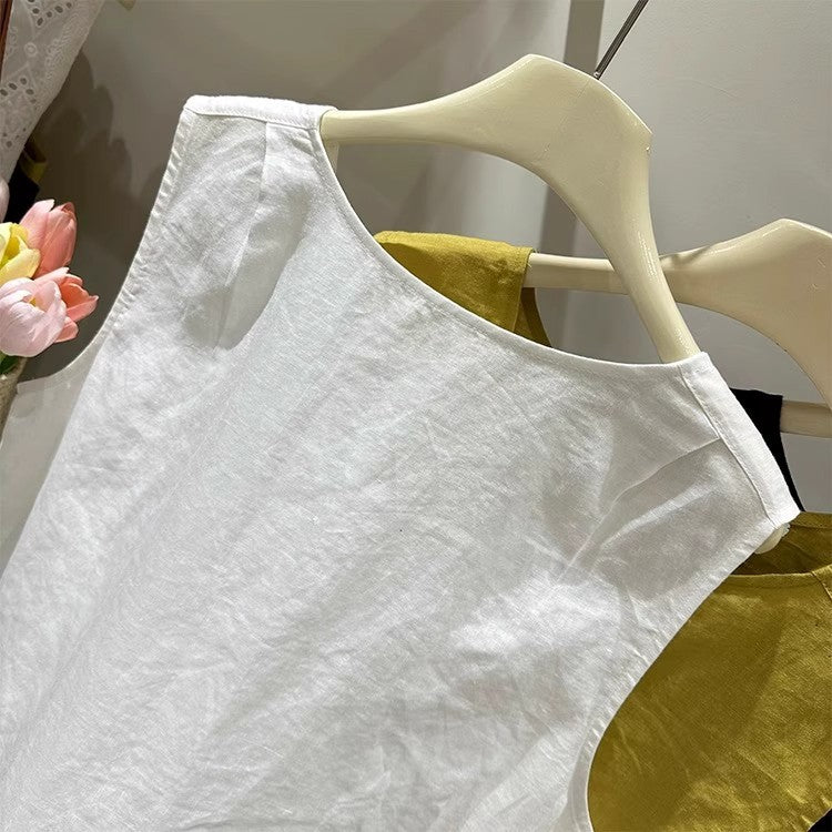 Sleeveless Button Front Tank Top With Split Hem - white - 2