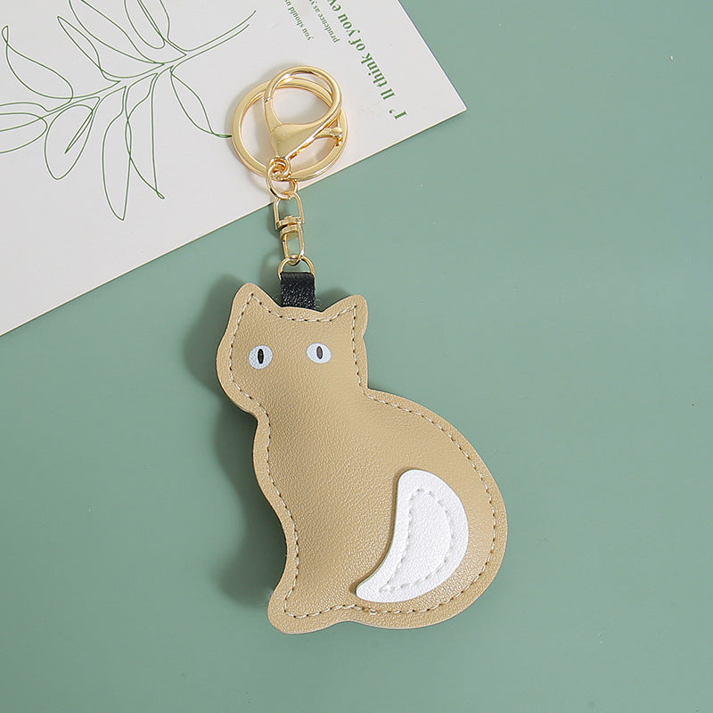 Cat Silhouette Faux Leather Keychain Charm - A1