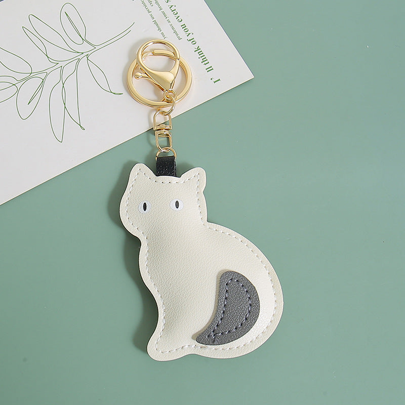 Cat Silhouette Faux Leather Keychain Charm - A2