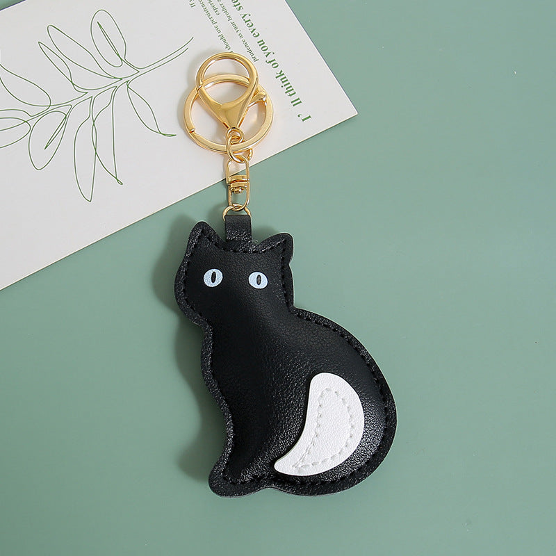 Cat Silhouette Faux Leather Keychain Charm - A3