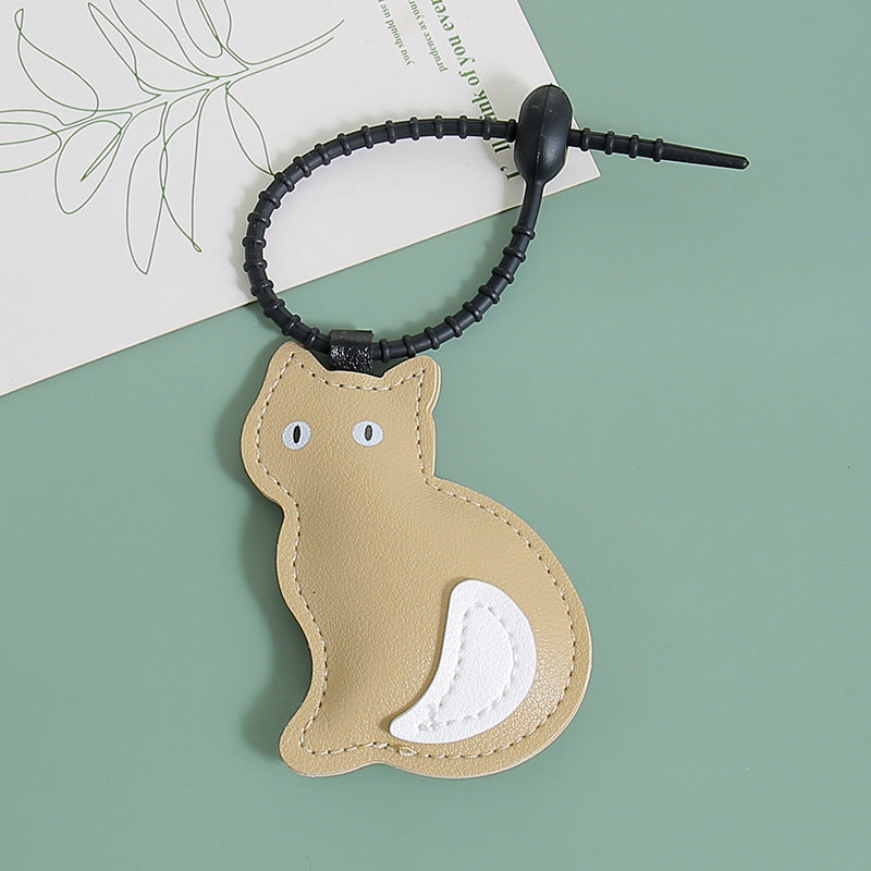Cat Silhouette Faux Leather Keychain Charm - B1