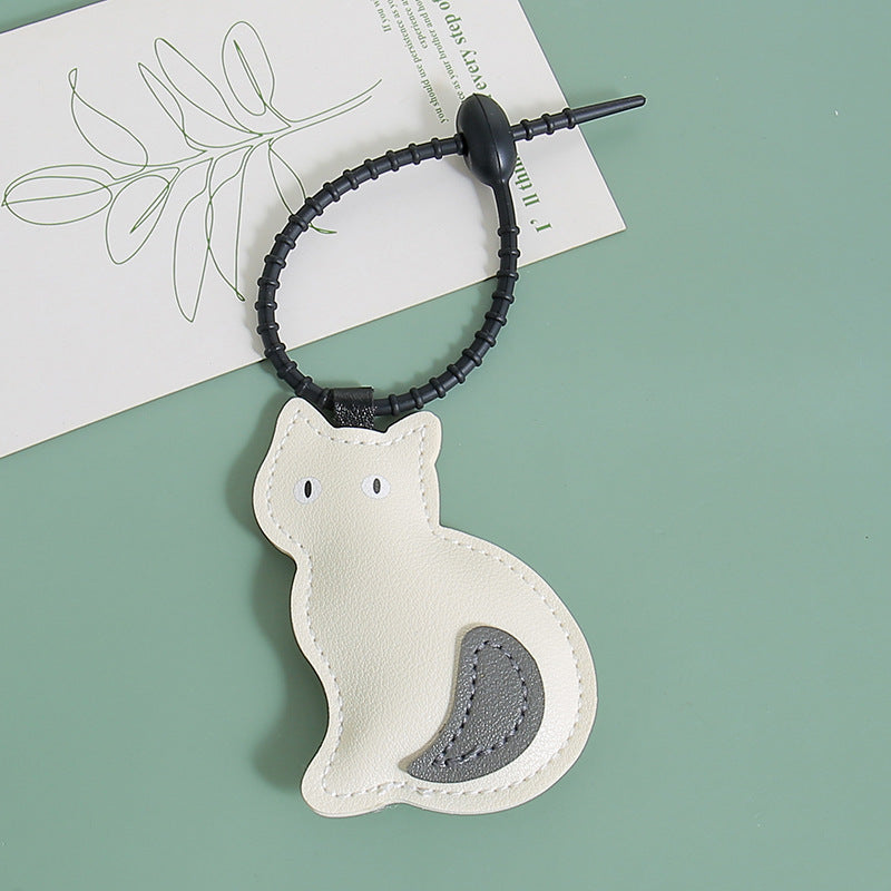 Cat Silhouette Faux Leather Keychain Charm - B2