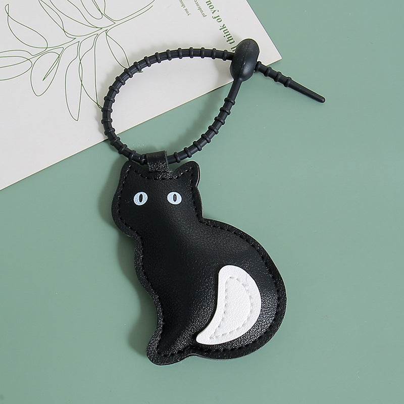 Cat Silhouette Faux Leather Keychain Charm - B3
