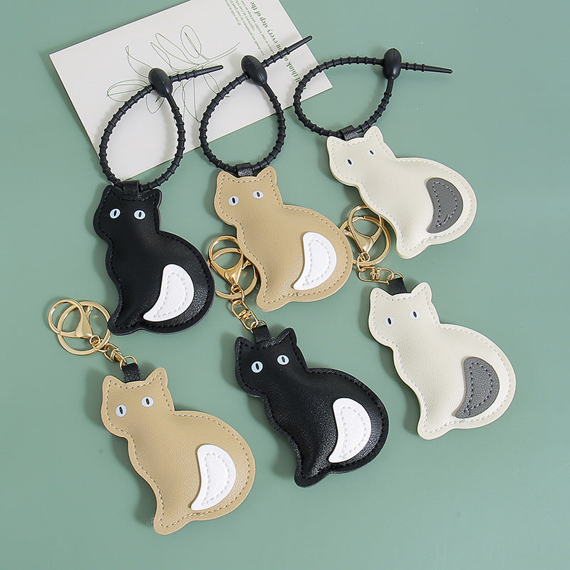 Cat Silhouette Faux Leather Keychain Charm