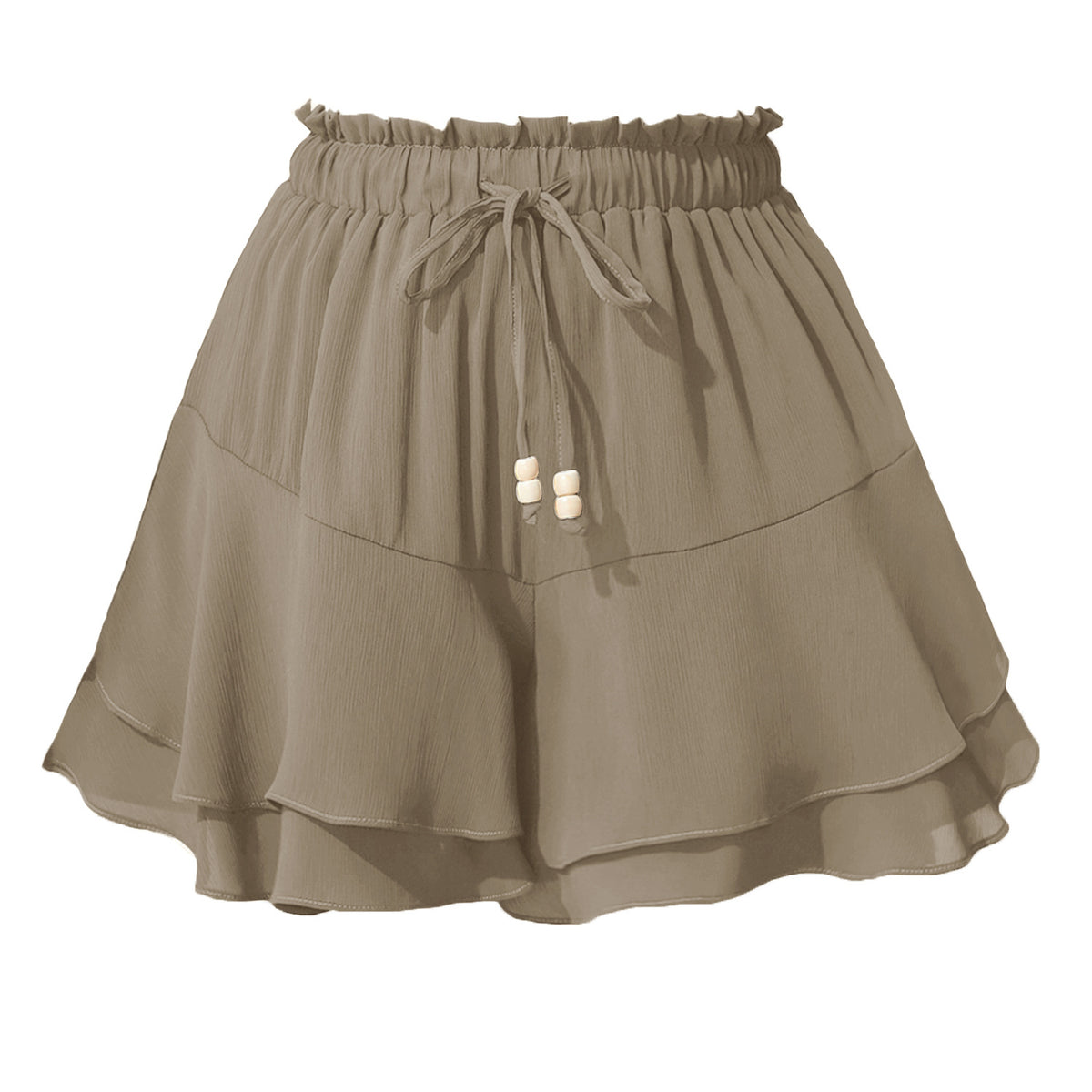 Paperbag Waist Ruffle Tiered Skort - Khaki
