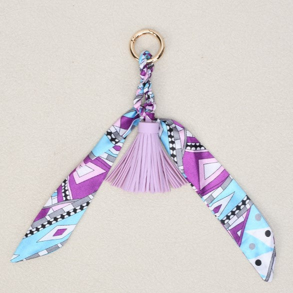 Printed Twilly Scarf Bag Charm Keychain - Purple