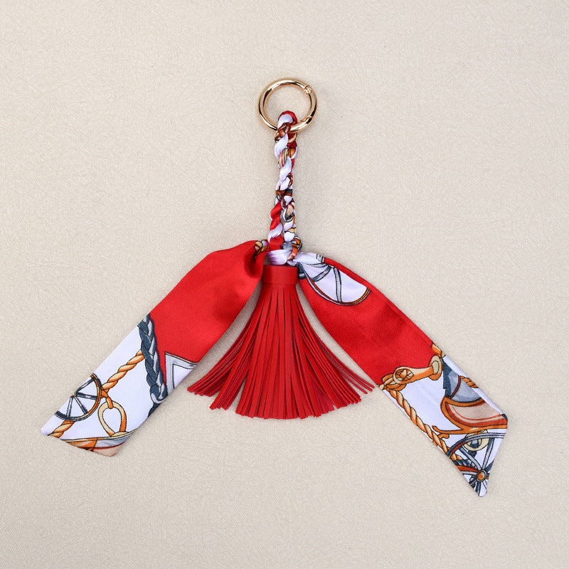 Printed Twilly Scarf Bag Charm Keychain - Red