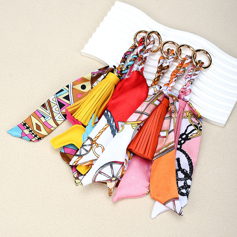 Printed Twilly Scarf Bag Charm Keychain - Red - 1