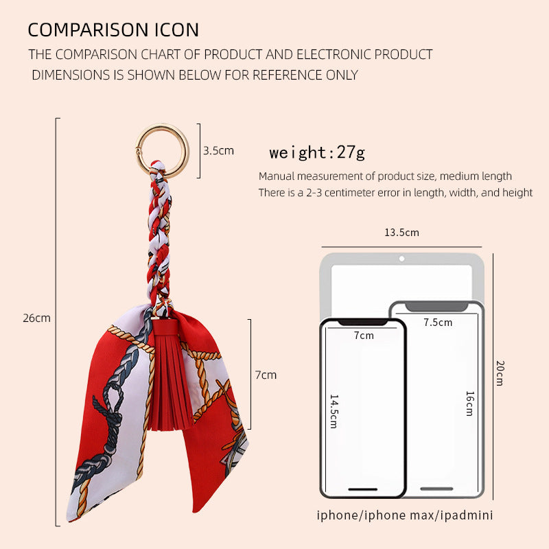 Printed Twilly Scarf Bag Charm Keychain - Red - 2