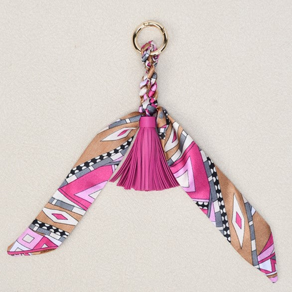 Printed Twilly Scarf Bag Charm Keychain - RoseRed