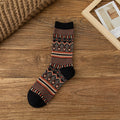 Retro Diamond Jacquard Cotton Winter Socks - Black