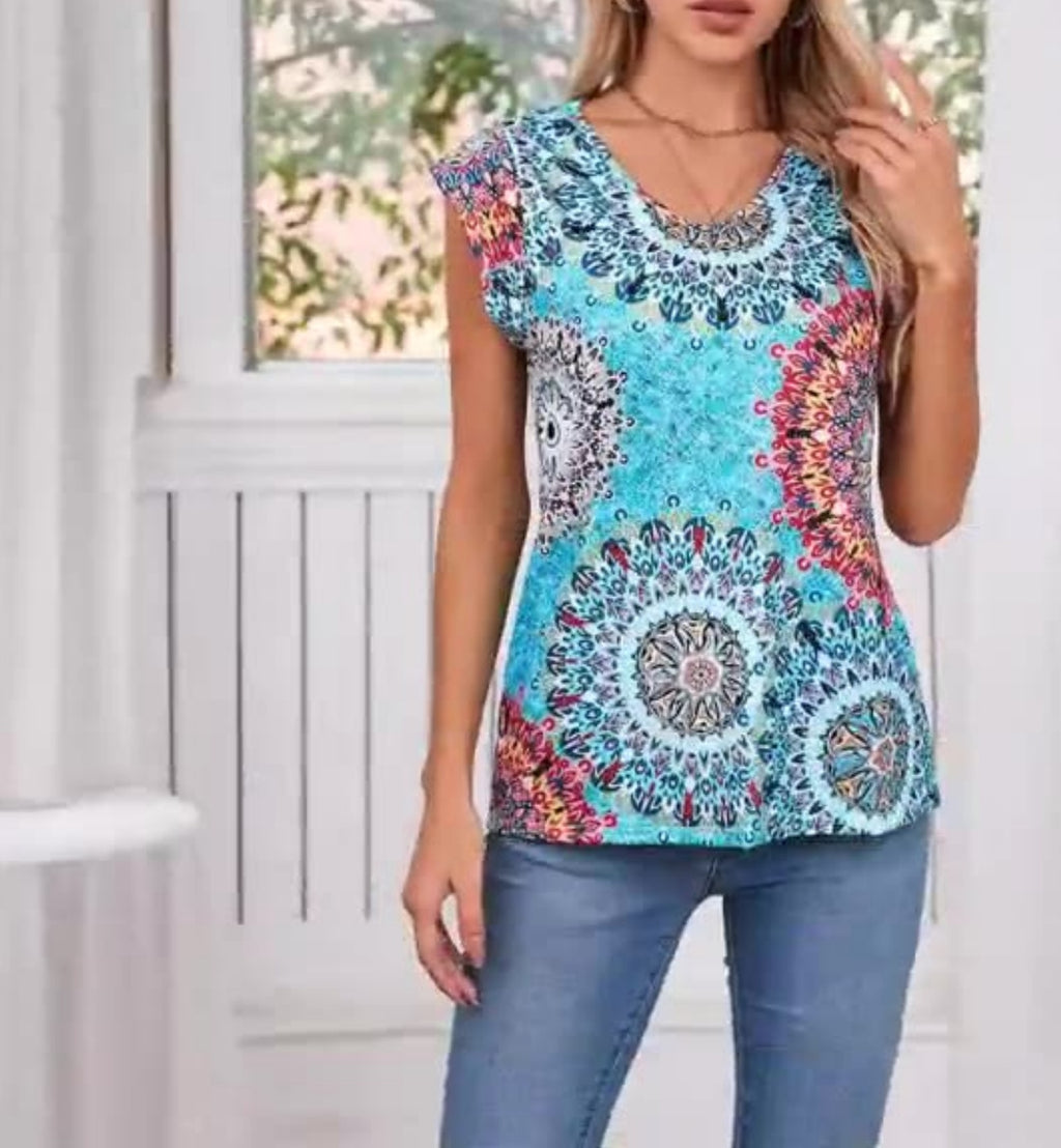 Medallion Print Cap Sleeve Tunic Tee - view 1
