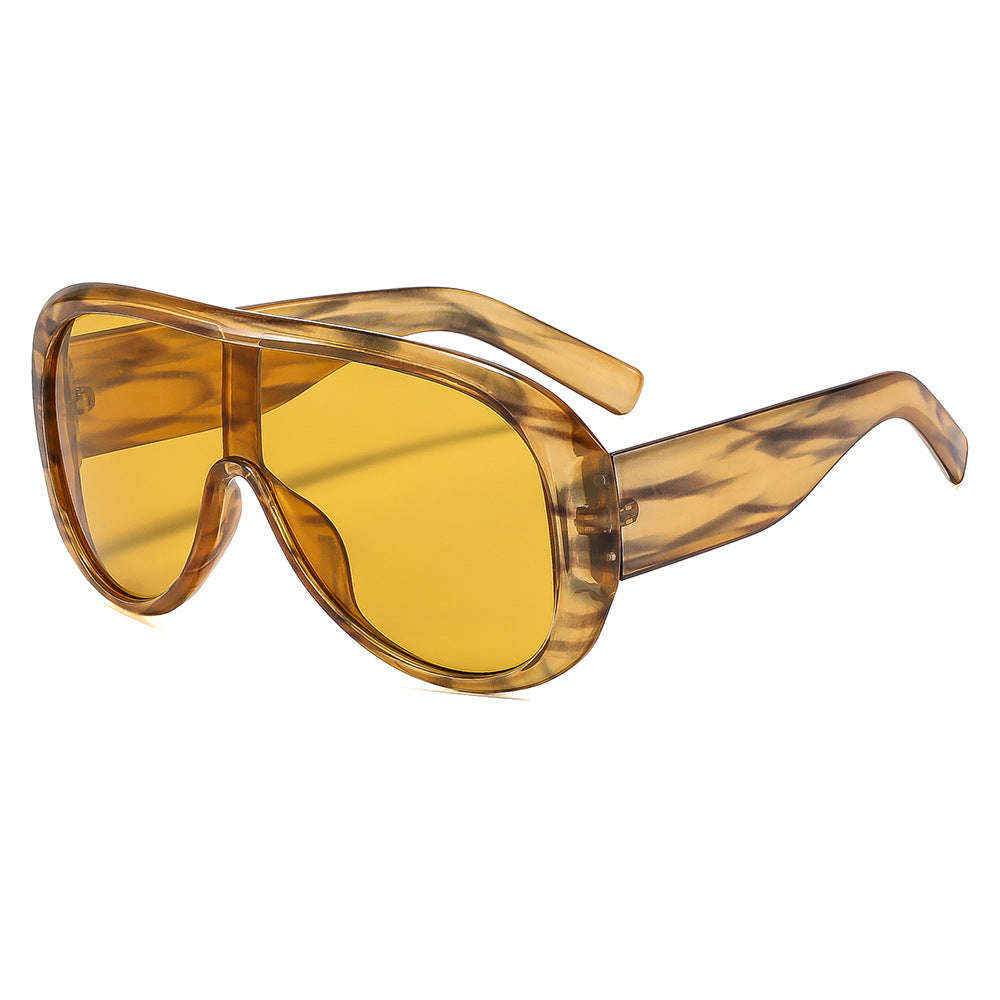 Oversized Shield Lens Wraparound Sunglasses - Yellow