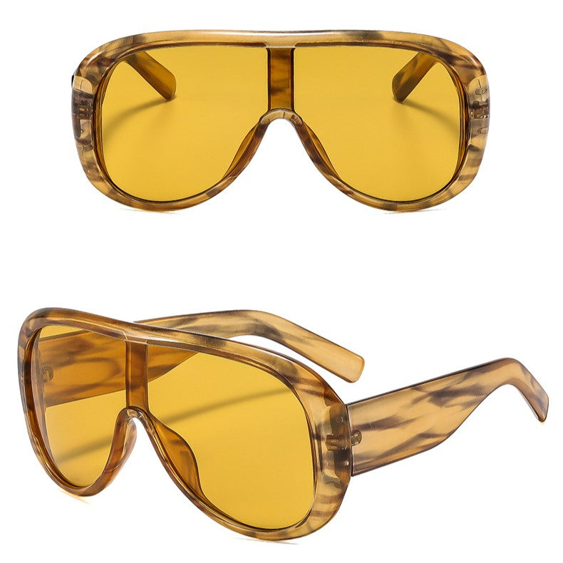 Oversized Shield Lens Wraparound Sunglasses - Yellow - 1