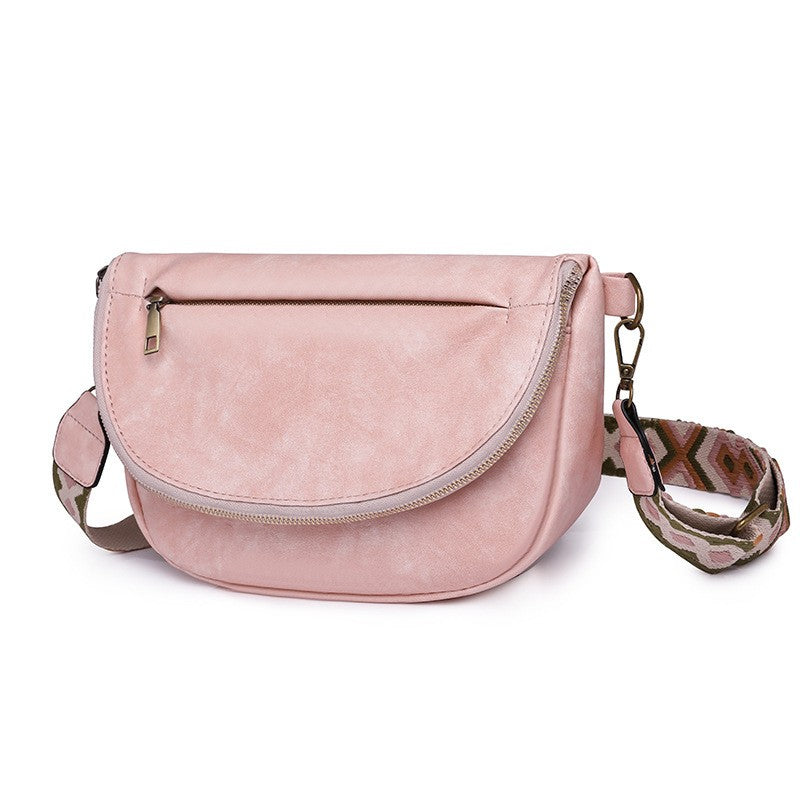 Half Moon Crossbody Bag With Guitar Strap - Blush Pink