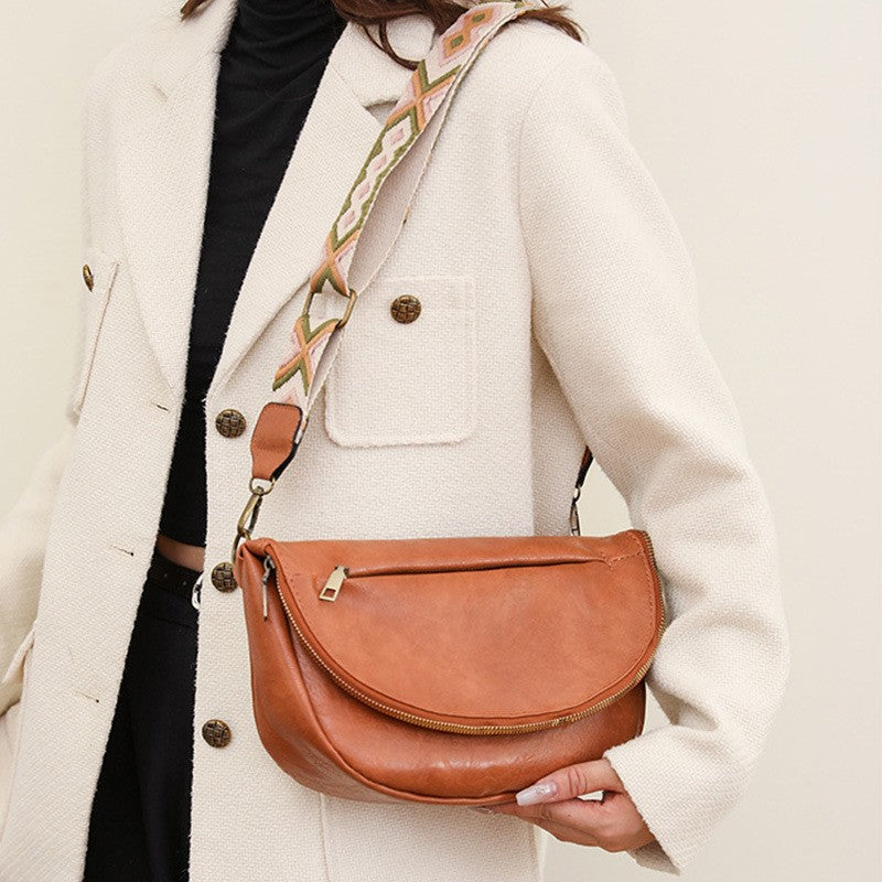 Half Moon Crossbody Bag With Guitar Strap