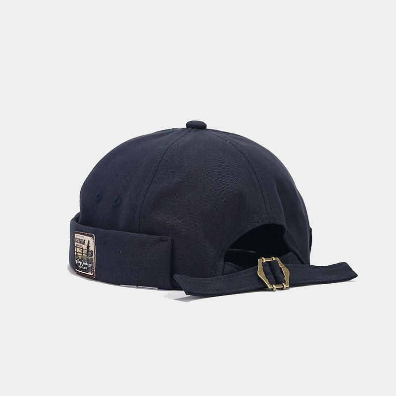 Brimless Bowler Hat with Woven Patch - DarkGray