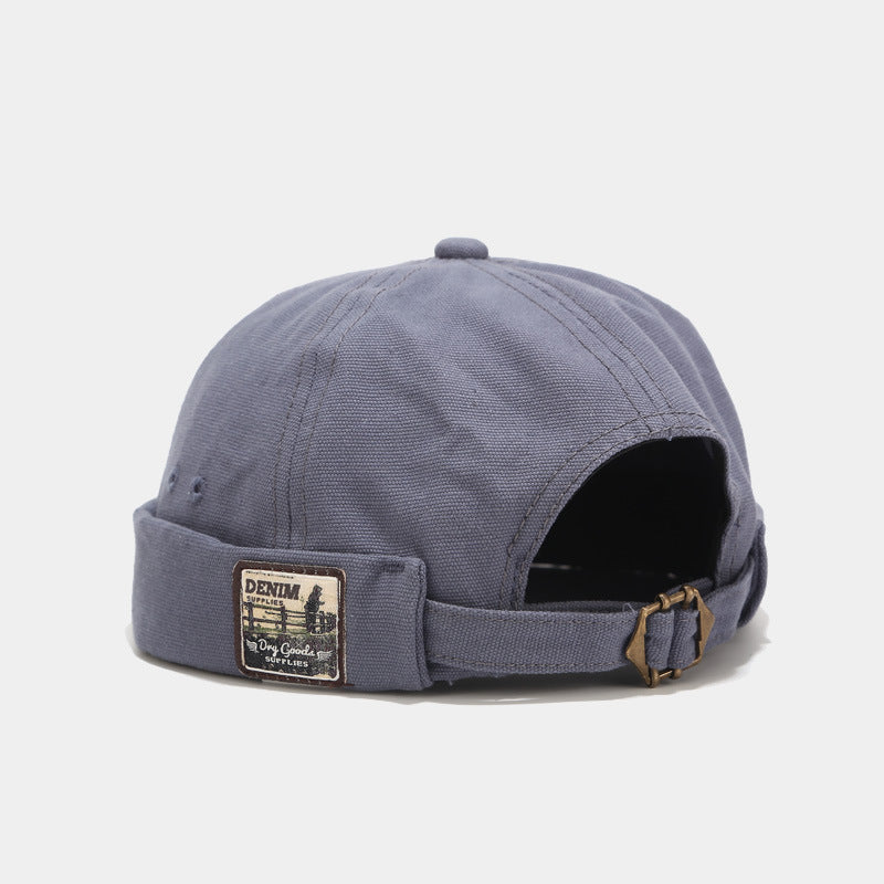 Brimless Bowler Hat with Woven Patch - HazeBlue