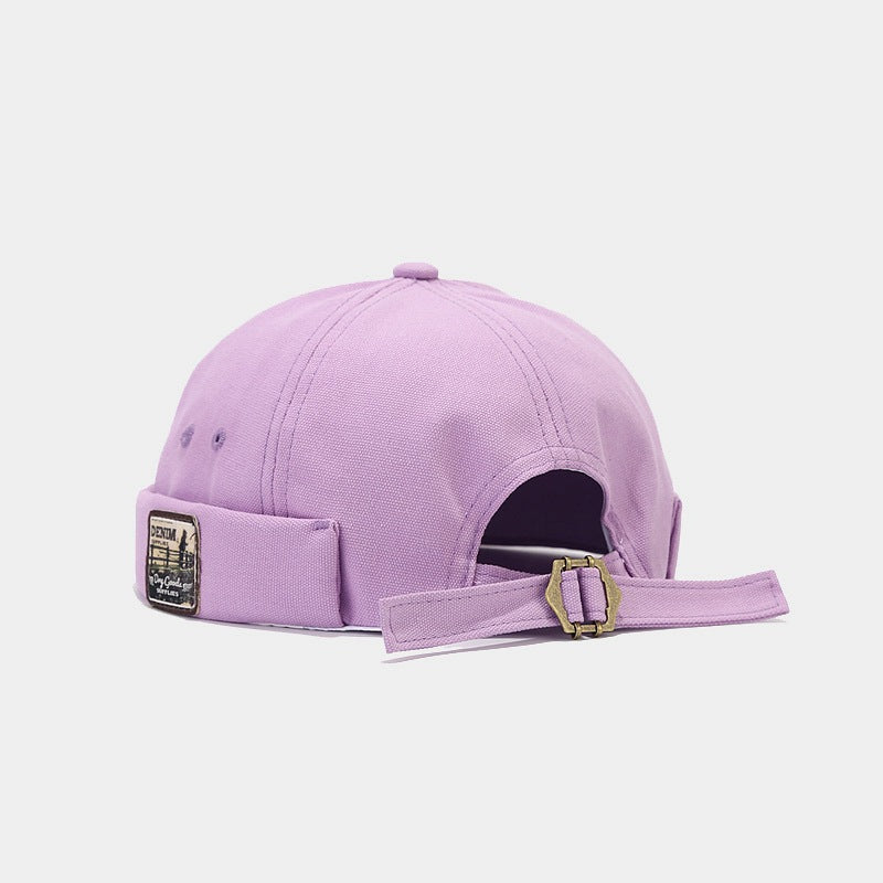 Brimless Bowler Hat with Woven Patch - Purple