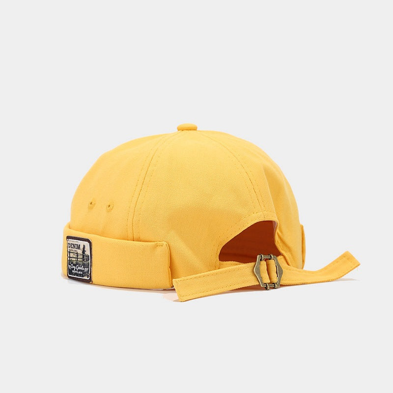 Brimless Bowler Hat with Woven Patch - Yellow