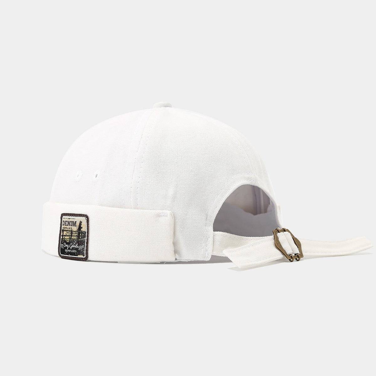 Brimless Bowler Hat with Woven Patch - white