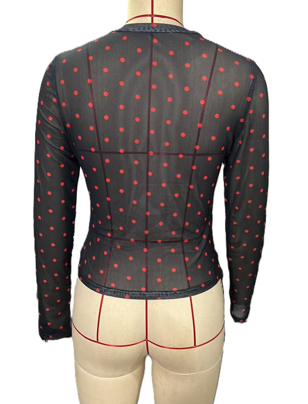 Sheer Mesh Polka Dot Layering Blouse - Black-R - 2