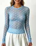 Sheer Mesh Polka Dot Layering Blouse - Blue