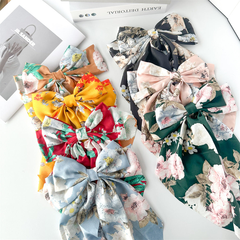 Floral Print Long Tail Bow Barrette - view 2
