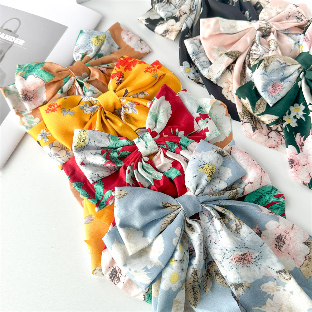 Floral Print Long Tail Bow Barrette - view 3