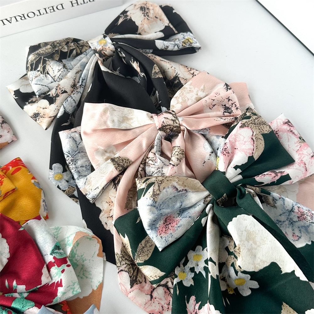 Floral Print Long Tail Bow Barrette - view 4