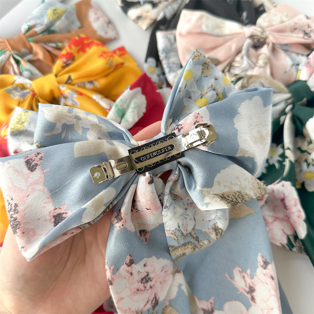 Floral Print Long Tail Bow Barrette - view 5
