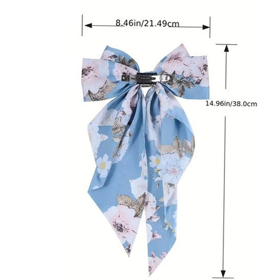 Floral Print Long Tail Bow Barrette - view 7