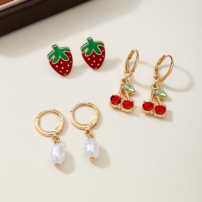 Fruity Charm Huggie And Stud Earring Trio - Set