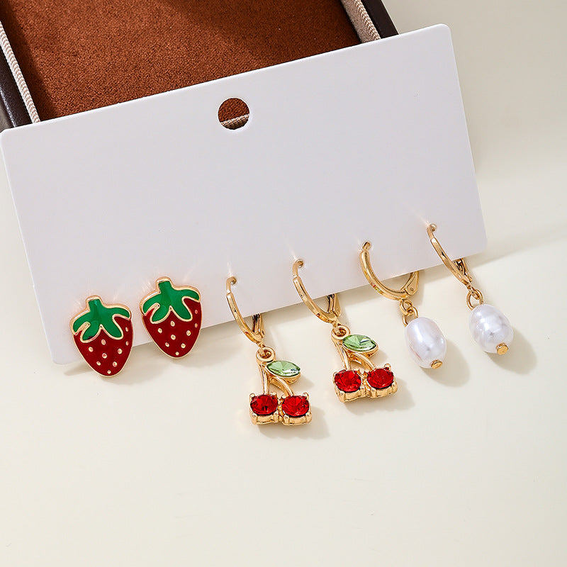 Fruity Charm Huggie And Stud Earring Trio - Set - 1