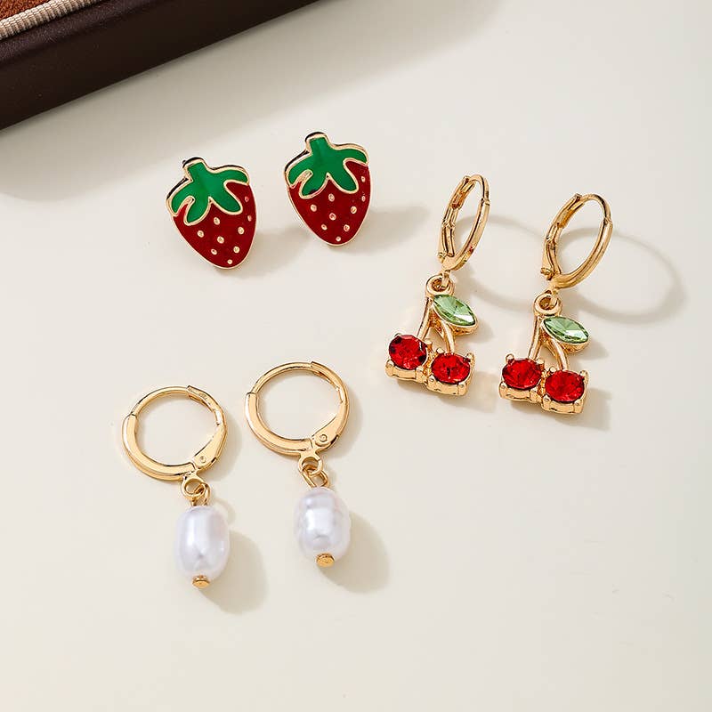 Fruity Charm Huggie And Stud Earring Trio