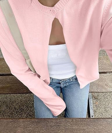 Fine Knit Cardigan With Single Clasp - Pink