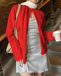 Fine Knit Cardigan With Single Clasp - Red
